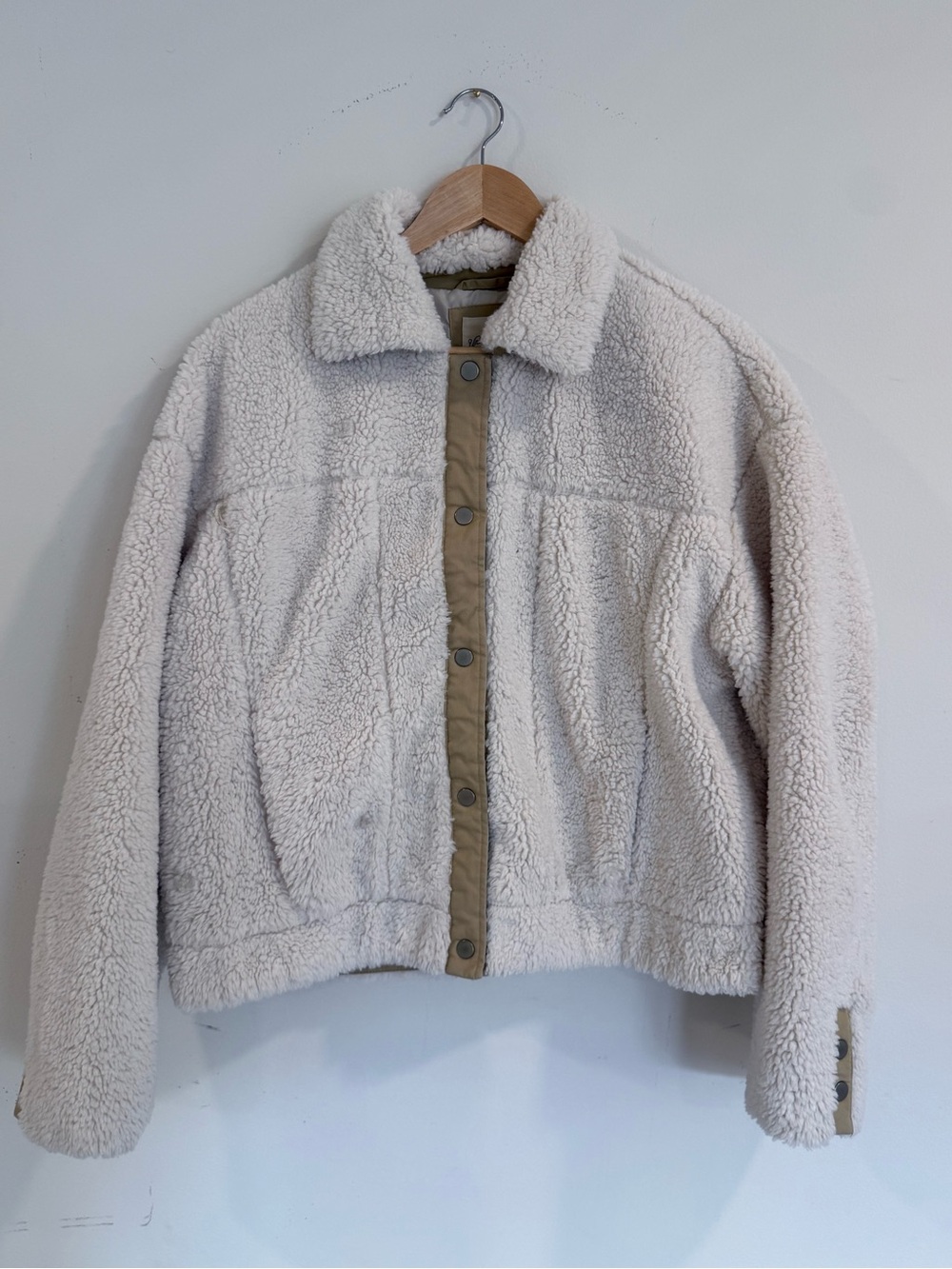 Universal Thread Cream Teddy Jacket with Tan Trim